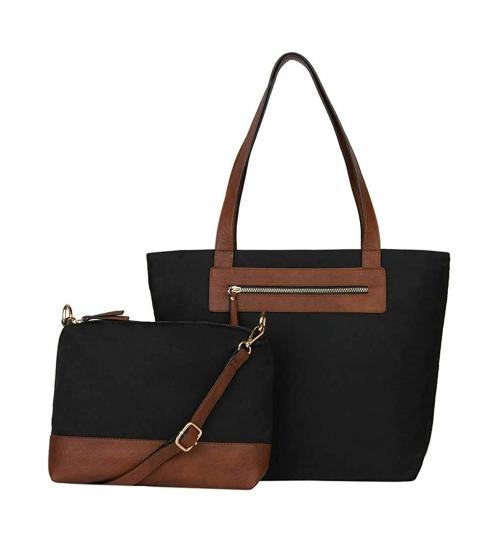 Mona B Handbag for Women | Zipper Tote Bag | Crossbody Sling Bag for Grocery, Shopping, Travel | Shoulder Bags for Women: Set of 2 (Black)