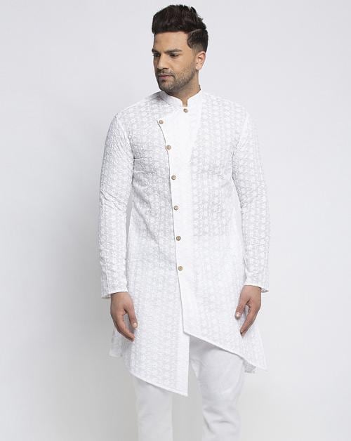 TREEMODA Designer Cotton Chikankari White Kurta For Men