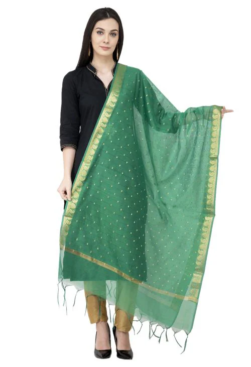 Buy A R Silk VNS Border Buti Fancy Dupatta Green Color Dupatta/Chunni ...