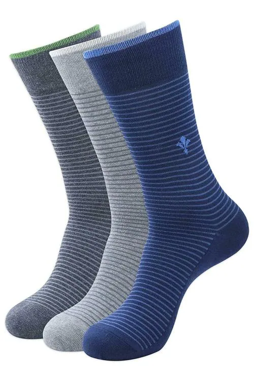 Balenzia Men Light Grey, Dark Grey, Navy Solid Cotton Blend Pack of 3 Mid-Calf Length Socks (Free Size)