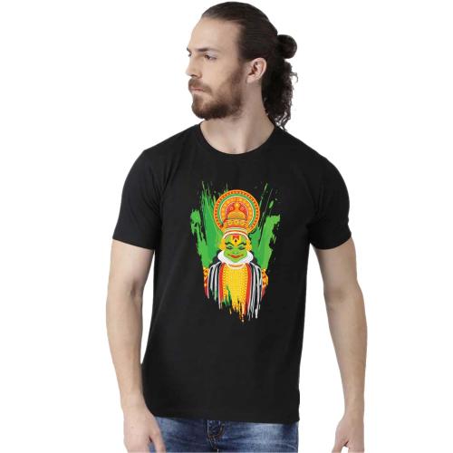 BRATMA Men Black Happy Onam Photo Printed Cotton Tees (L)
