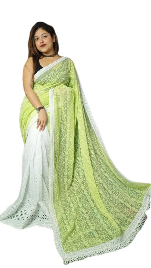 ASWRKI Hakoba Saree Hand Embroidered in Traditional Woven-Light Green