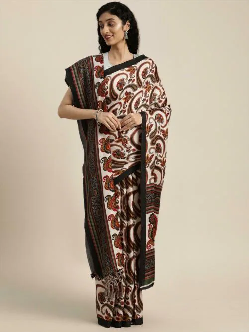 VASTRANAND Women Off White Pashmina Printed Saree