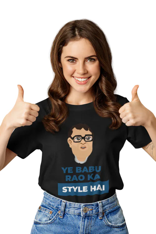 Broke Memers Graphic T-Shirt Ye babu rao ka style hai Printed T-Shirt For Women (Black)_Size_S