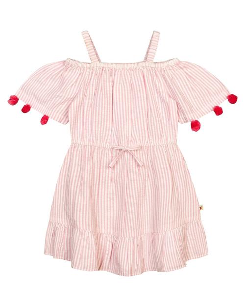Budding Bees Girls Pink Striped A-Line Dress