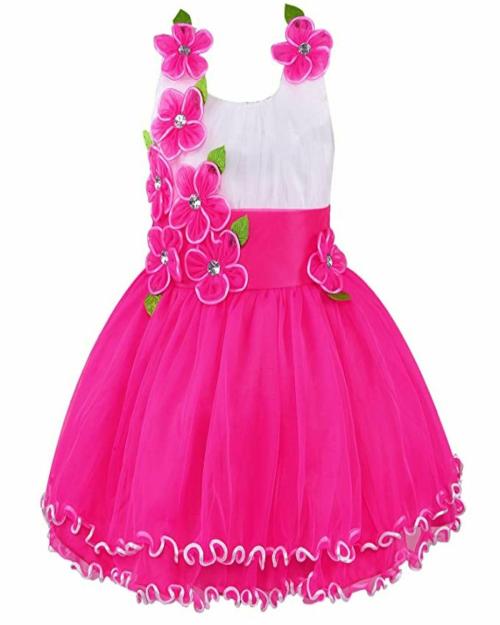 Wishkaro Girls Pink Embellished Net Single A-Line Dress