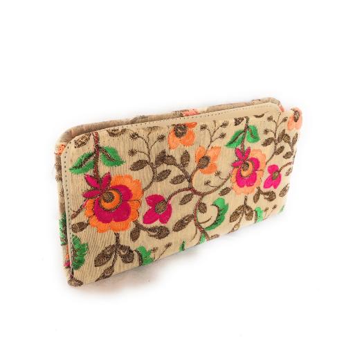 UNIQUE FASHION Trendy Embroidery Beige Handheld Clutch