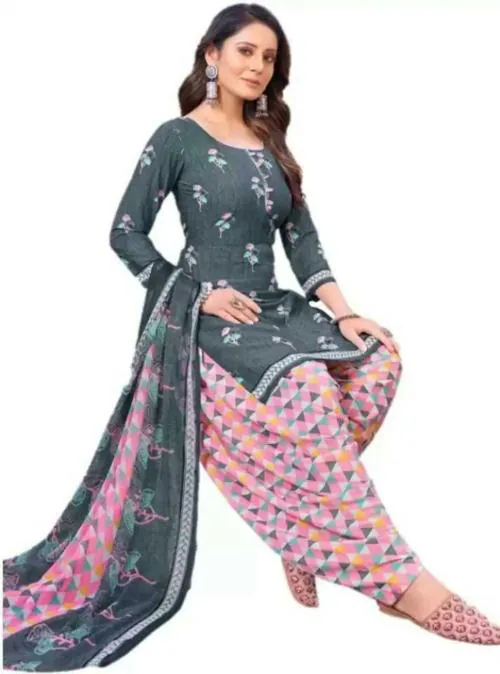FASHION VALLEY Crepe Printed Salwar Suit Material, Silver