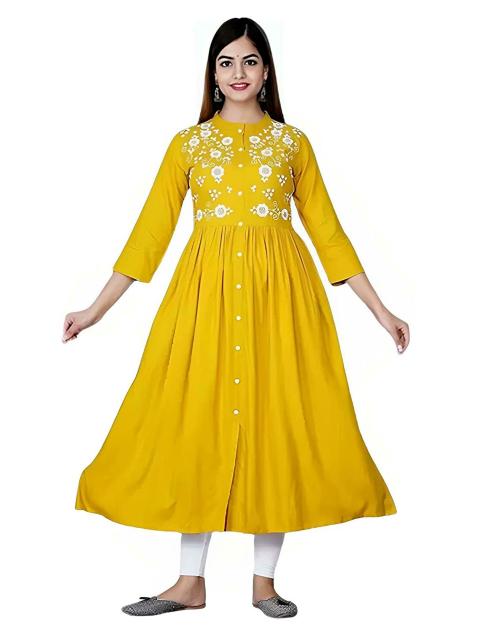 GRANTHAM Women Yellow Printed Viscose Kurti (XL)
