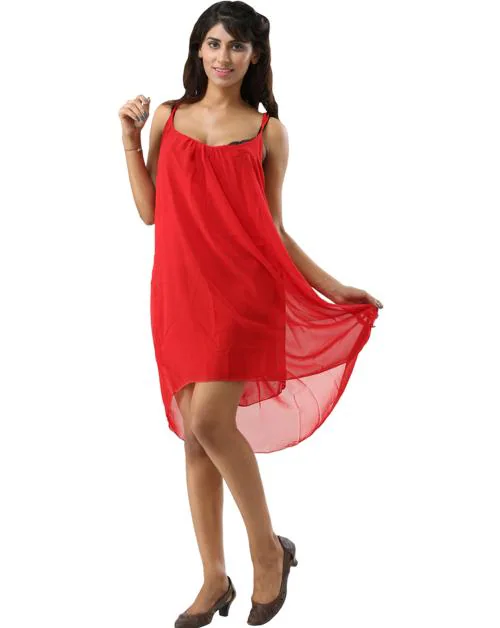 One Piece Dress Spaghetti Strap Back Metal Cross Cutout Sleeveless Blood Red Color