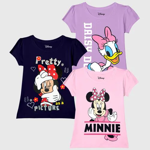 KUCHIPOO Disney Girls Regular Fit Half Sleeves Cotton T-Shirts (DKUC-TSHRT-437, Multi-Colored)