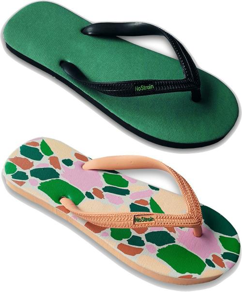 NoStrain Men's Natural Rubber Flip-Flops Combo set (Pack of 2 GoWildSalmon+OliveBlack) Slippers (Multicolor 10)