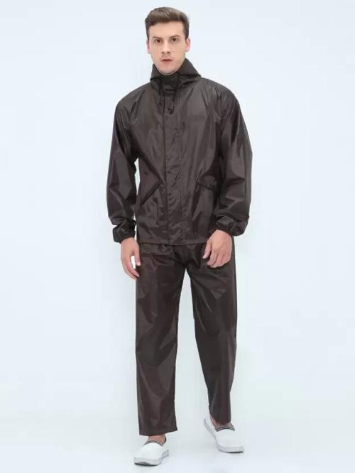 VROJASS Solid Men Raincoat (Brown)