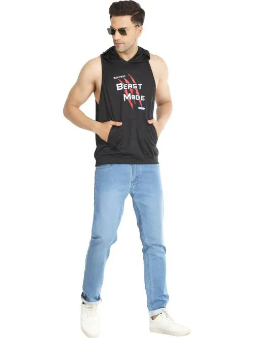 BlueFicus Black Printed Cotton Fabric Vest Sando for Men (BF-BLACK-SANDO-VEST-L)