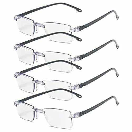 Augen Blue Block UV Rectangular Rimless Black Reading Glass With Diopter Power - Plus 4 (Unisex) (Pack Of 5)