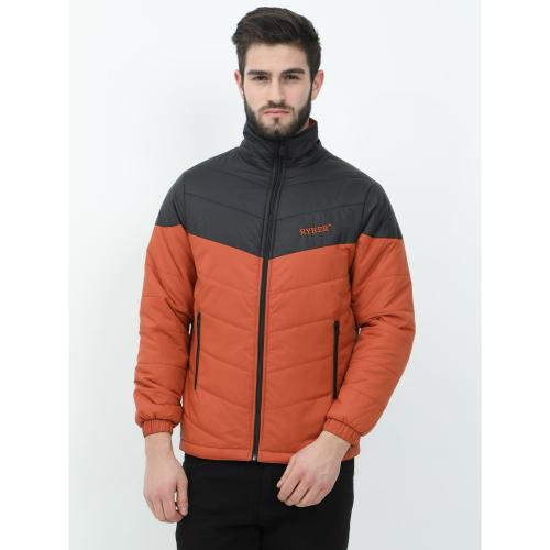 RYKER Men's Full Sleeve Colorblock Casual Jacket (Rust-Black)