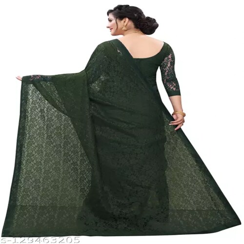 Sareeya16 Present net saree-17-Size-Free Size-Dark Green