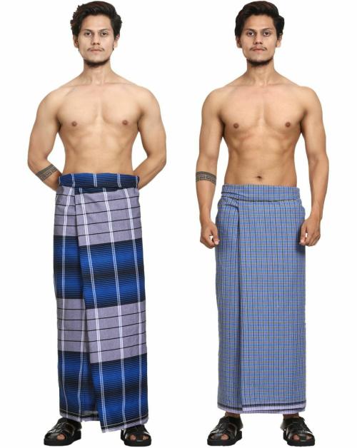 GOWRI TEX Men Multicolor Checkered Pure Cotton Stitched Lungi (Pack of 2)