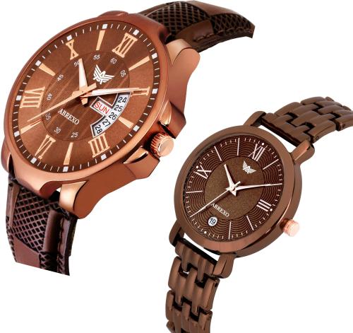 Abrexo Brown Analog Watch Combo For Couple (5091-BR BROWN)