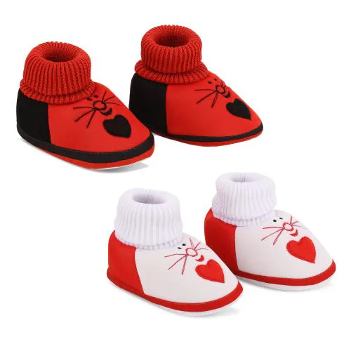 ONFEET Newborn Baby Shoes Booties, Combo Set Pack of 2 Soft Skin-Friendly Baby Socks Shoes for 3-6 Months Baby Boys/Girls Color-Red & White