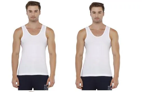 Rupa Topman Men White Solid 100% Cotton Pack of 2 Sleeveless Vest