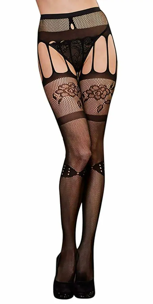 ogimi - ohh Give me Women's Sheer Fishnet Lower Body Stocking Lingerie Breathable Full Honeymoon Stocking Dress Free Size For Women And Girls (Black Design 9)