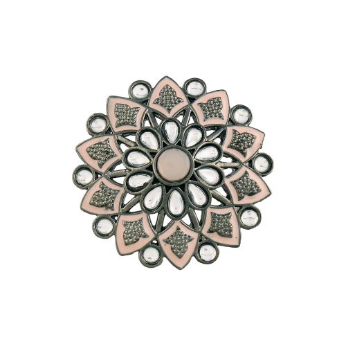 I Jewels Silver Oxidized Kundan Meenakari Work Designer Adjustable Finger Ring (FL198Pi)