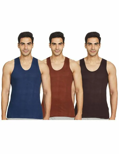 Rupa Rupa Jon Men's Assorted Solid 100% Cotton Pack of 3 Sleeveless Vest