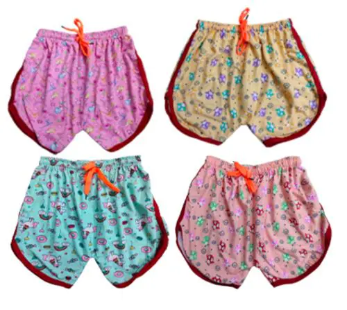 FRANSCART Printed Cotton Shorts/ Hotpants /Half Pant for Kids Girl Pack of 4