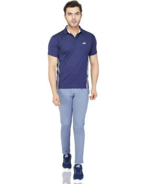 VECTOR X Men Dark Blue Printed Polyester Polo Neck T-shirt