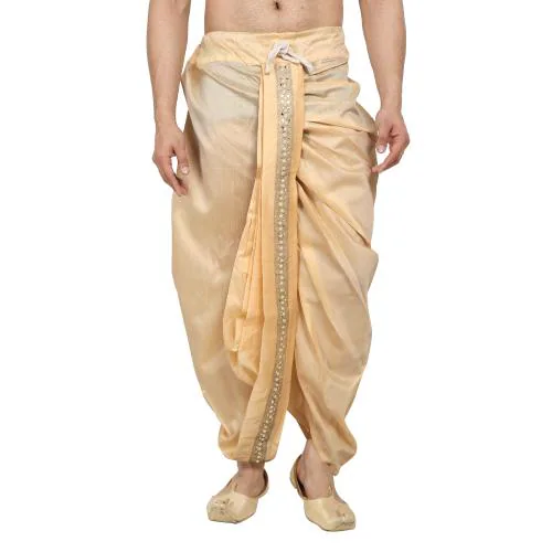FANZI Beige Silk Dhoti for Men