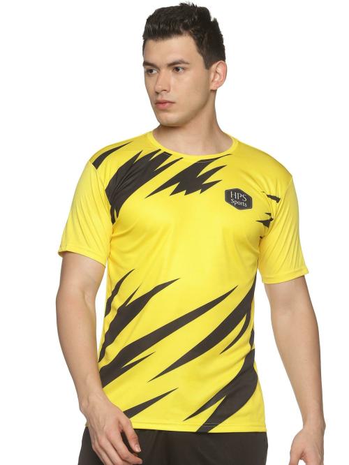 HPS Sports Men Yellow Polycotton Printed T-shirt (M)