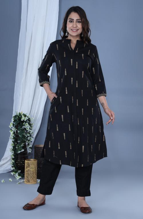 SHIV ALI APPARELS PRESENT PRINTED RAYON A-LINE EMBROIDERED KURTA