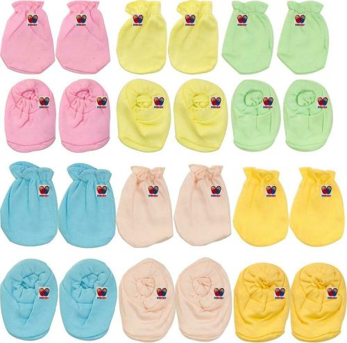 Bigbought Baby Boys and Girls Multicolor Printed Cotton Silk Hand Mittens, Leg Booties set (0-6 M)