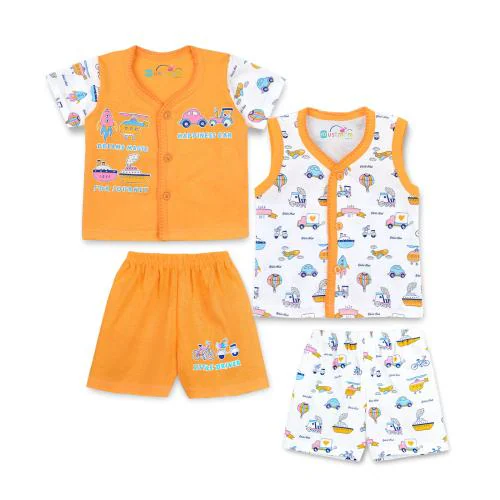 Mustmom New Born baby clothes Infant 0 to 3 Months Summer Front open cotton comfortable combo gift set Orange