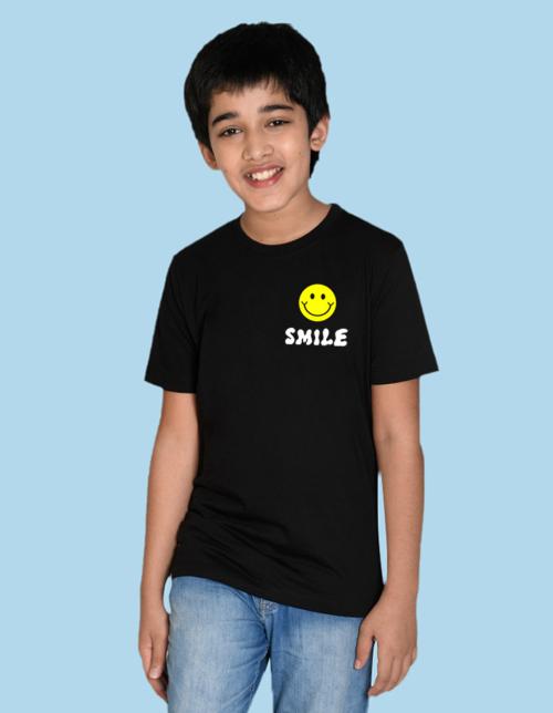 Nusyl boys smile emoji printed black colored cotton rich tshirt