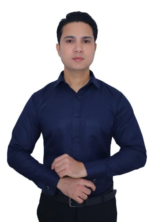 ERAZOR Men's Slim Fit French Cuff Cotton Shirt with Cufflinks (Navy Blue) (M)