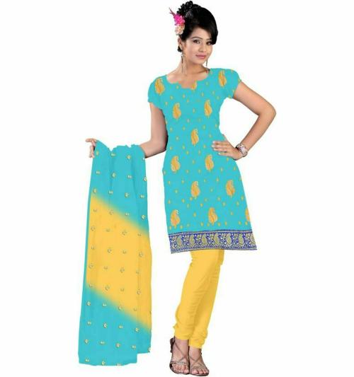 JHEENU Shree Vardhman Women Blue Embroidered Chanderi Salwar Suit Material