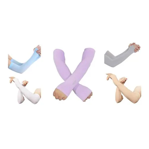 TENDSY Arm Sleeves UV Protection for Men and Women Sunblock Protective with Thumb Hole for Biking, Hiking, Running (Pack of 5 Pairs, Blue, Grey, Skin , Purple and White)