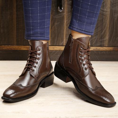 Inlazer Men's Latest Formal / Semi-Formal Cow Boy Ankle Lace up Brogue Long Boots
