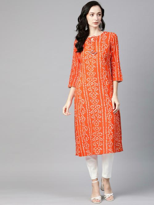 Piroh Womens Bandhani Print Straight Kurta (Orange) | kurta| kurta women| kurta for women| kurtas