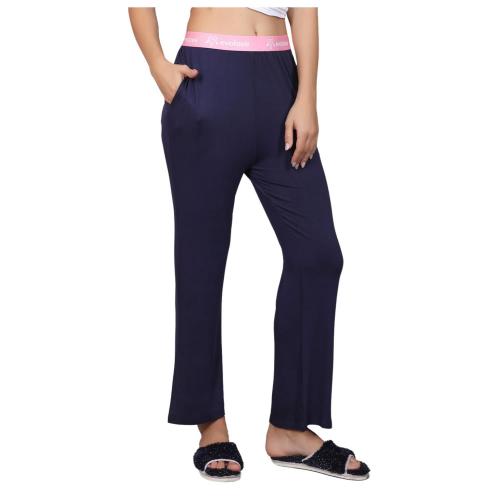 Evolove Women Navy Micro Modal Pyjama Relaxed Lounge Pants With Pockets (M)