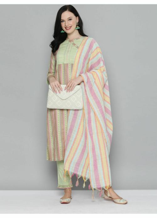 KVSFAB Women's Green Handloom Cotton Unstitched Dress Material