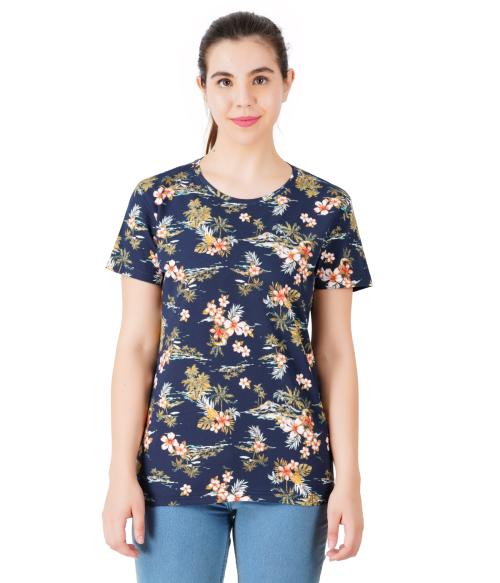 COMFI MERCHI Womens round neck Half sleeves Printed T shirt -M