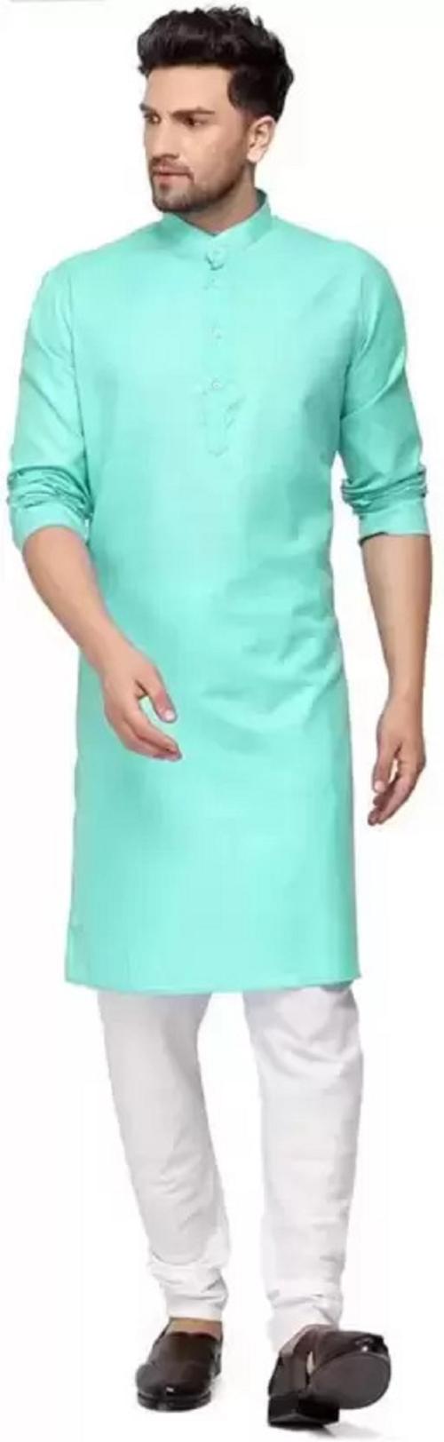 ANUJ FASHION Men's Cotton Blend Plain Full Sleeves Formal Kurta (LightBlue-XL)