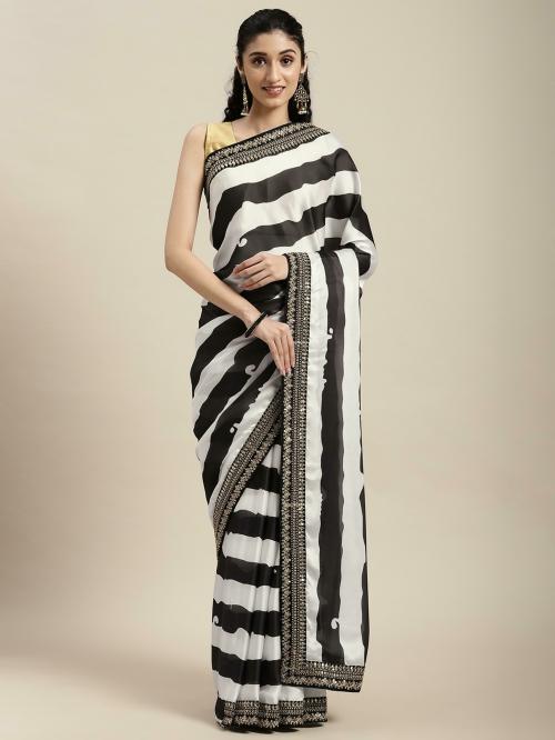 VASTRANAND Women Black Satin Striped Saree