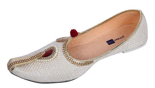 DEEUCO Mens Traditional Sherwani Mojari Jutti for Wedding White and Red