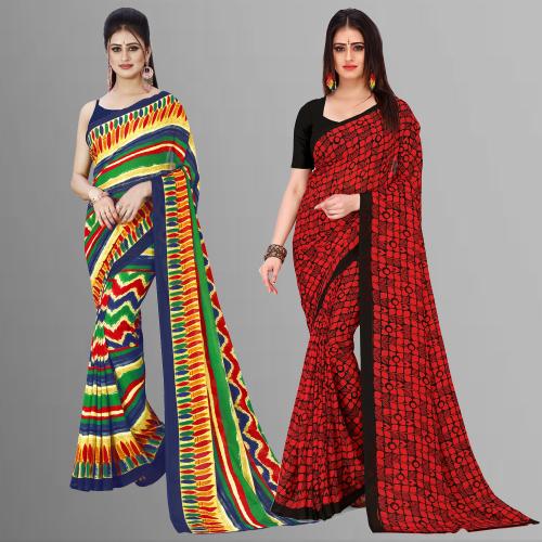Anand Women Multicolor9 Self Design Pattern Georgette Pack of 2 Saree With Blouse