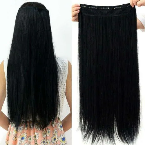 Akashkrishna Natural Black Straight Hair Extensions Synthetic Fiber 5 Clips Head For women