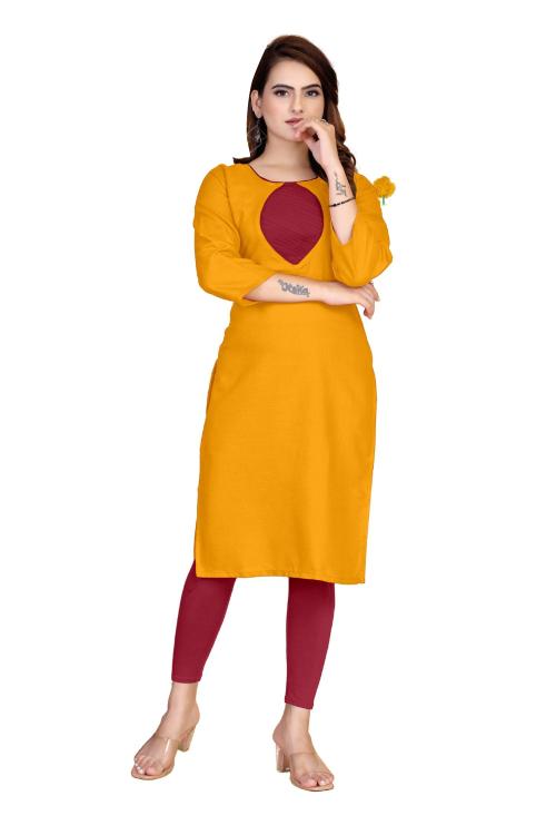 Reeta Fashion Orange Color Cotton Solid Kurti For Women